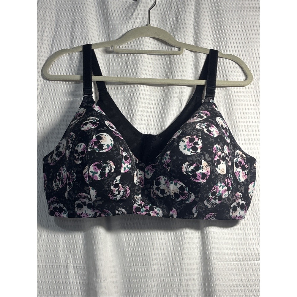 Torrid Plus Size 42DD Black Floral Skull 360 Back Smoothing Wire-Free Bra Women